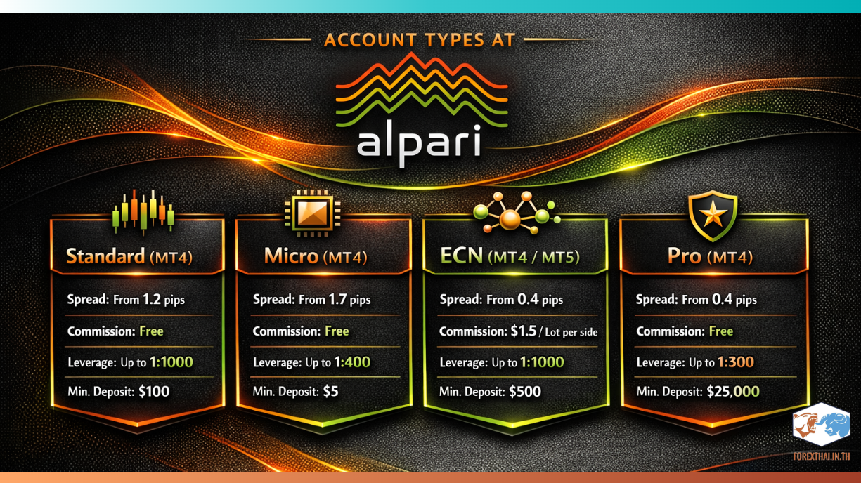 รายละเอียดและเงื่อนไขประเภทบัญชีเทรด Alpari